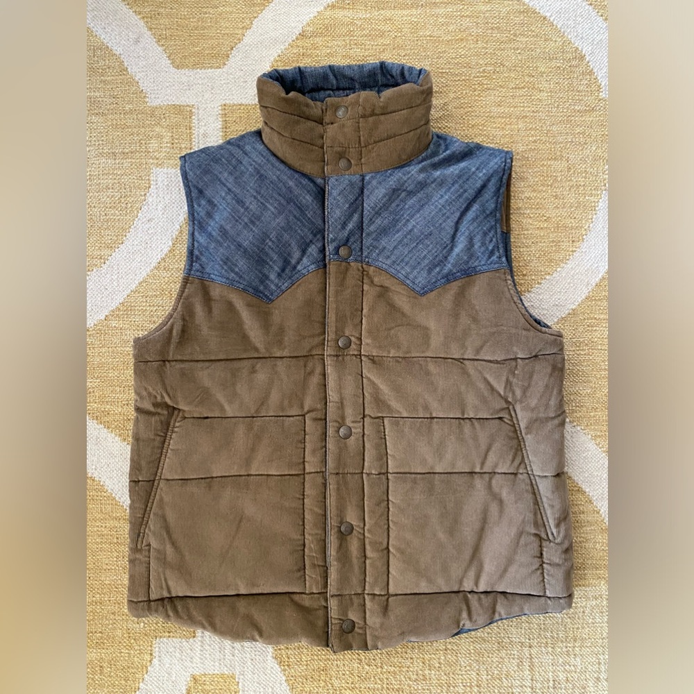 Levi’s Vintage Reversible Mens Puffer Vest Denim Blue & Corduroy Brown Large